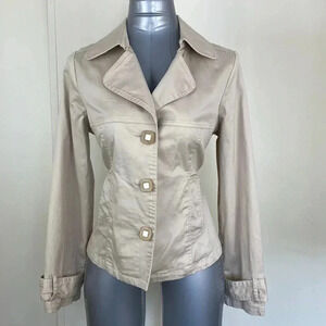 2/$25Cream tan business casual V-neck formal office trenchcoat  short jacket M